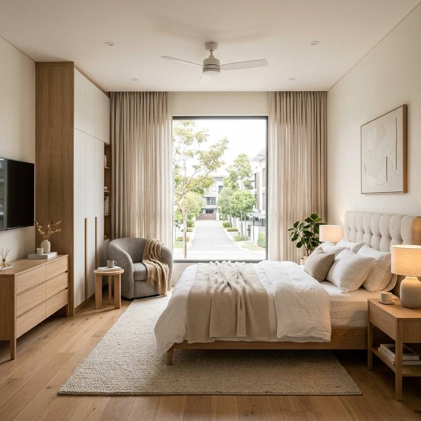 Phòng ngủ chính căn 2PN — giường đôi rộng rãi